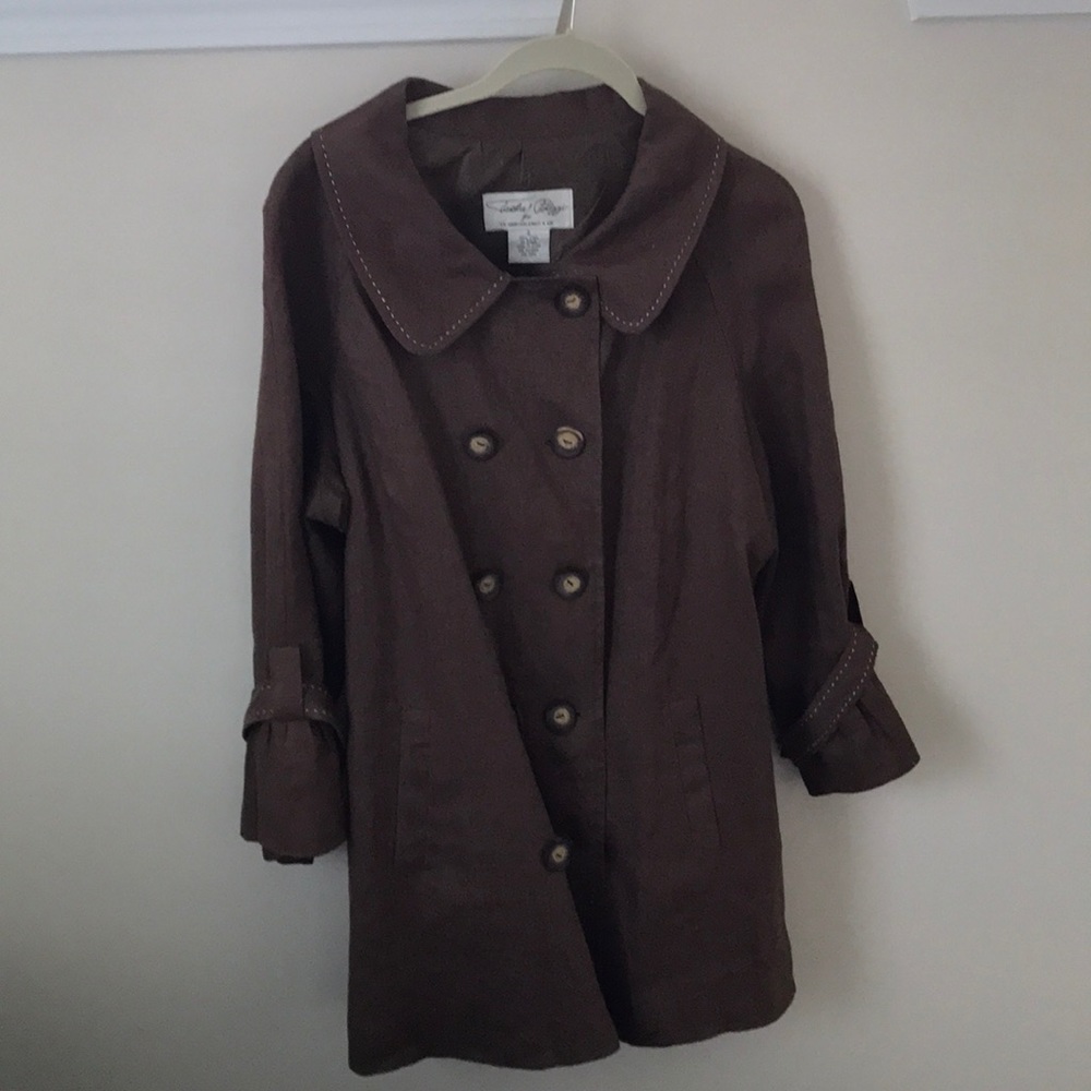 Brown linen button down jacket- long