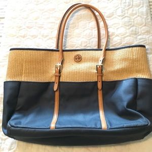 Tory Burch canvas and rattan tote