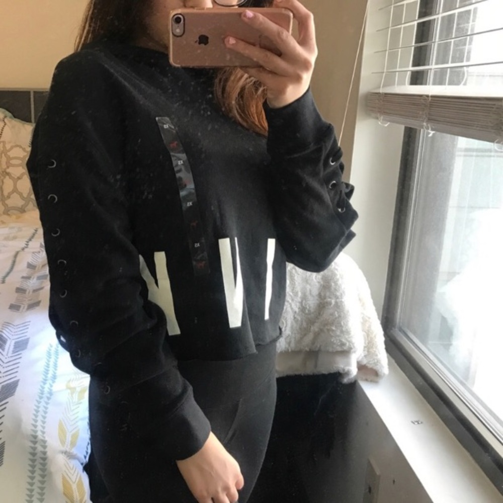 Vs pink lace up crop hoodie