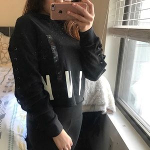 Vs pink lace up crop hoodie