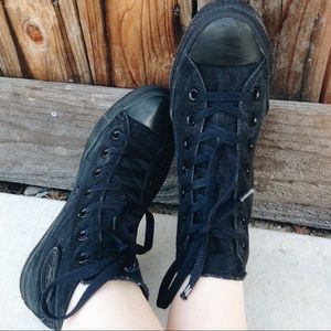 black monochrome converse high tops