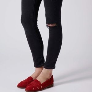 Red Suede Loafer Flats