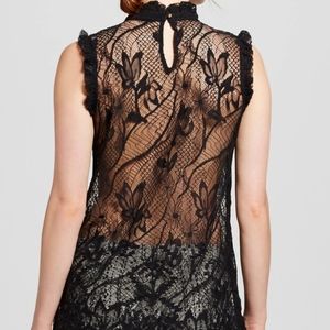 Who What Wea Black Lace Ruffle Halter Top - Size S