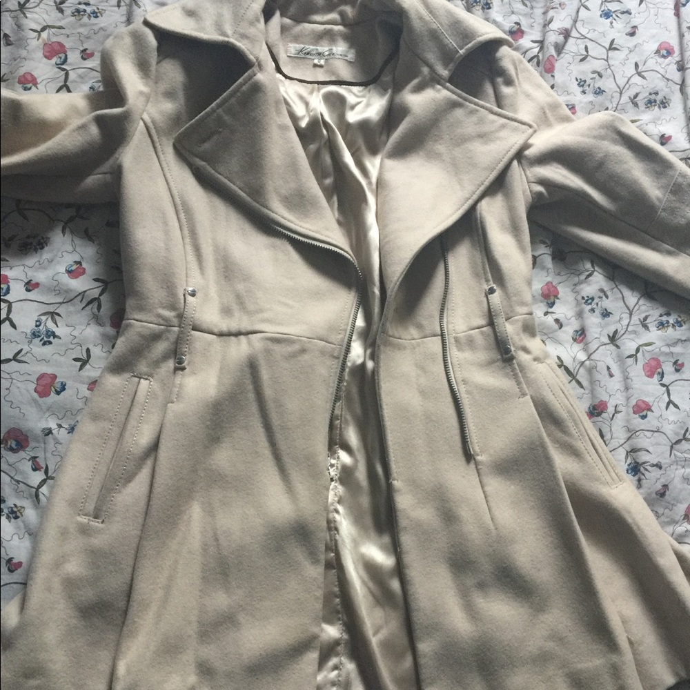 Kenneth Cole flare dressy coat, asymmetrical zip