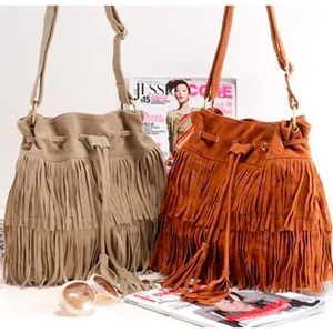 brown suede fringe bolsa