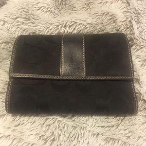 Coach Black Signature Leather Small Bifold Wallet.