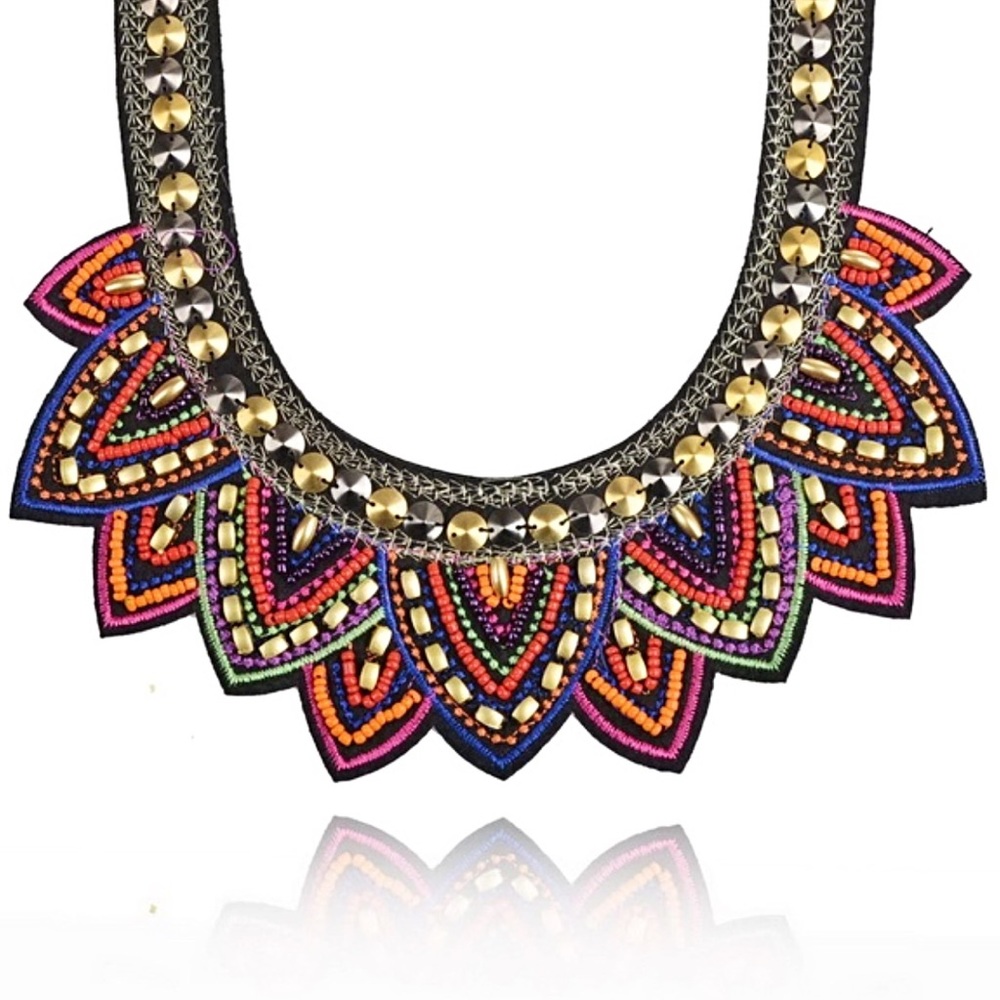 New Bohemian Embroidered Beaded Choker Necklace - Picture 3 of 6