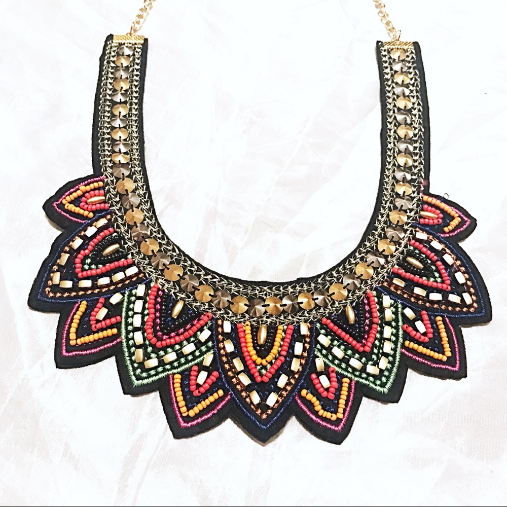 New Bohemian Embroidered Beaded Choker Necklace - Picture 2 of 6