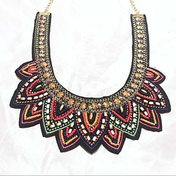 New Bohemian Embroidered Beaded Choker Necklace - Picture 2 of 6