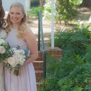 Blush Bridesmaid dress. Donna Morgan.