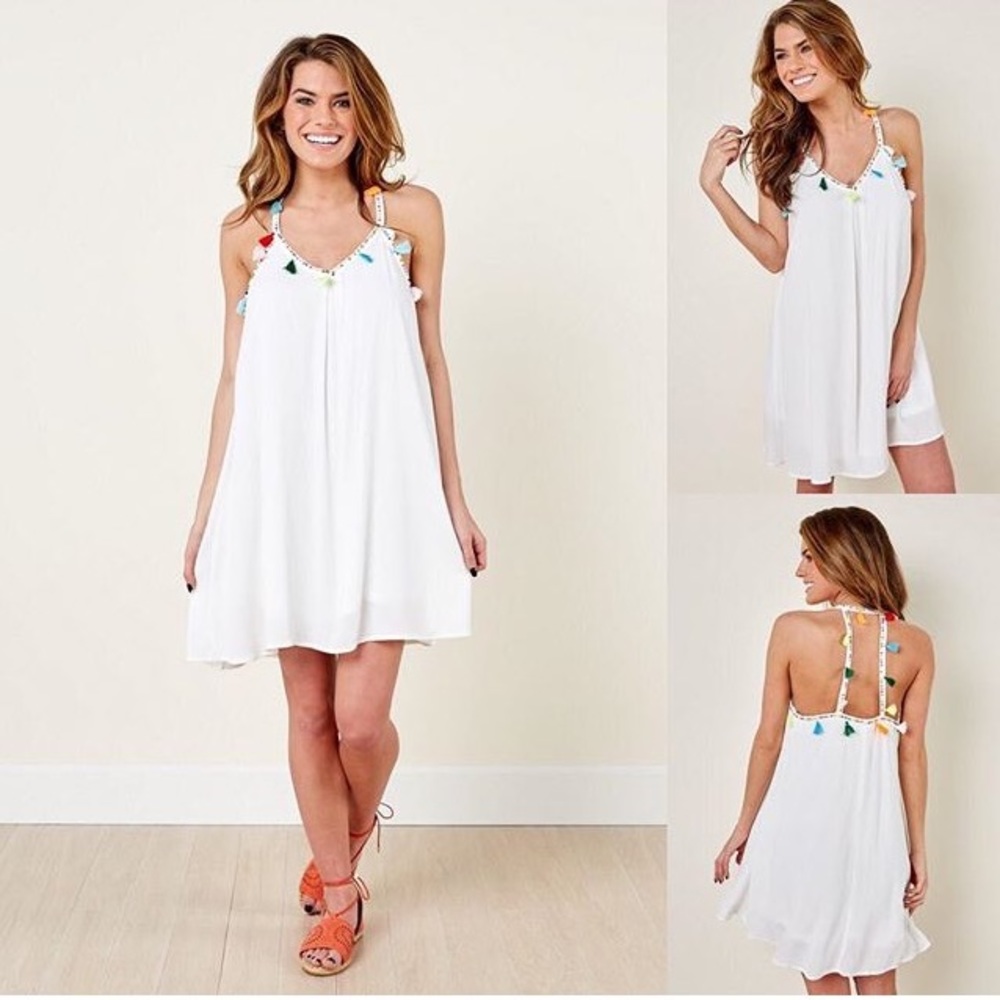 White dress with beading, multicolor tassels! NWT!