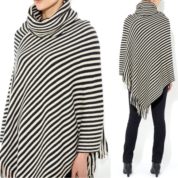 Best Seller❣️Stripe Cowl Neck Fringe Poncho - Picture 4 of 4