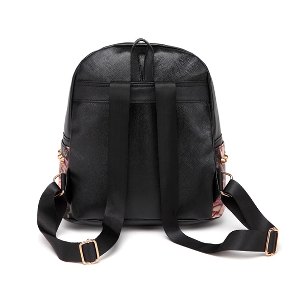 Bags | Black Floral Riveted Backpack | Poshmark