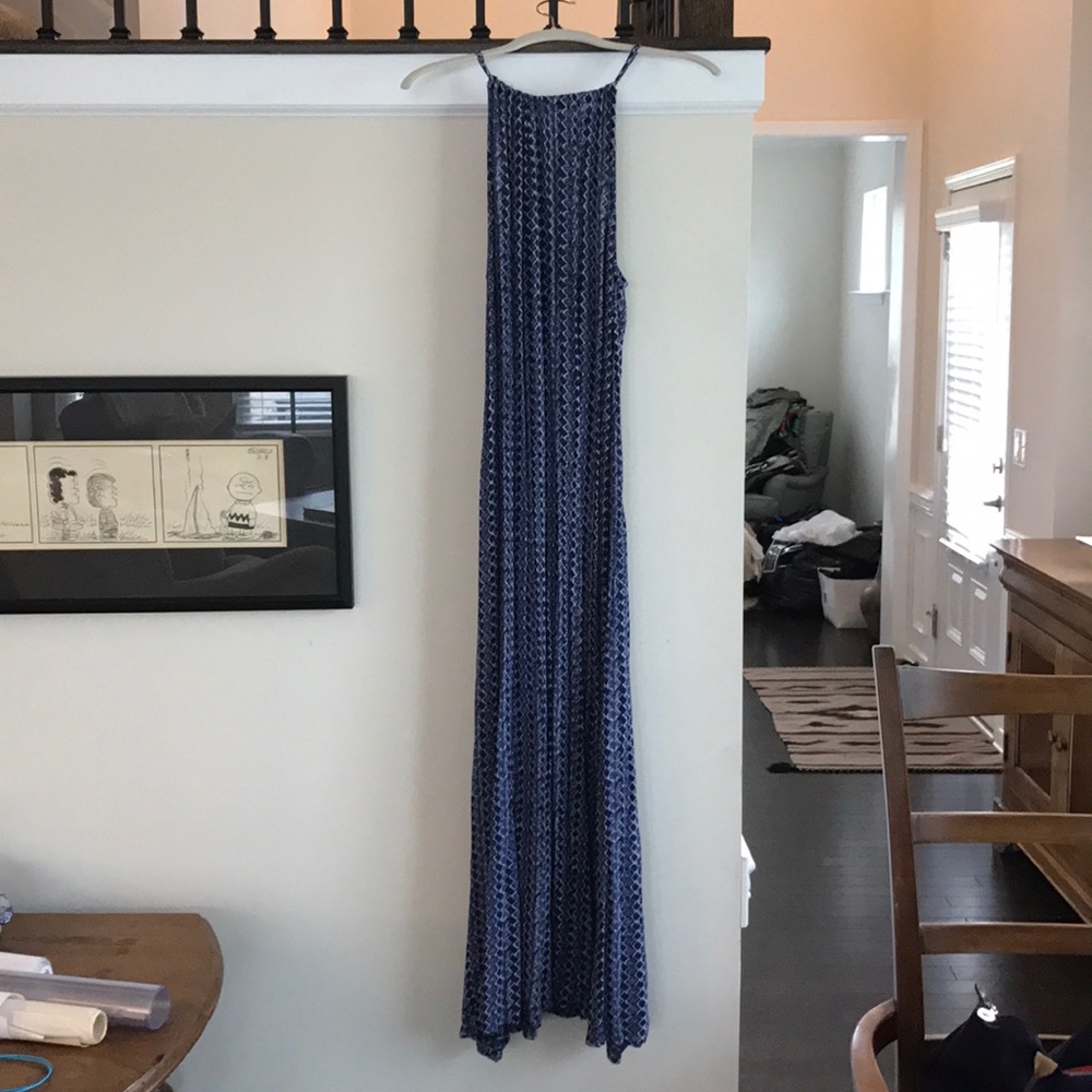 Dark blue and white halter top maxi dress
