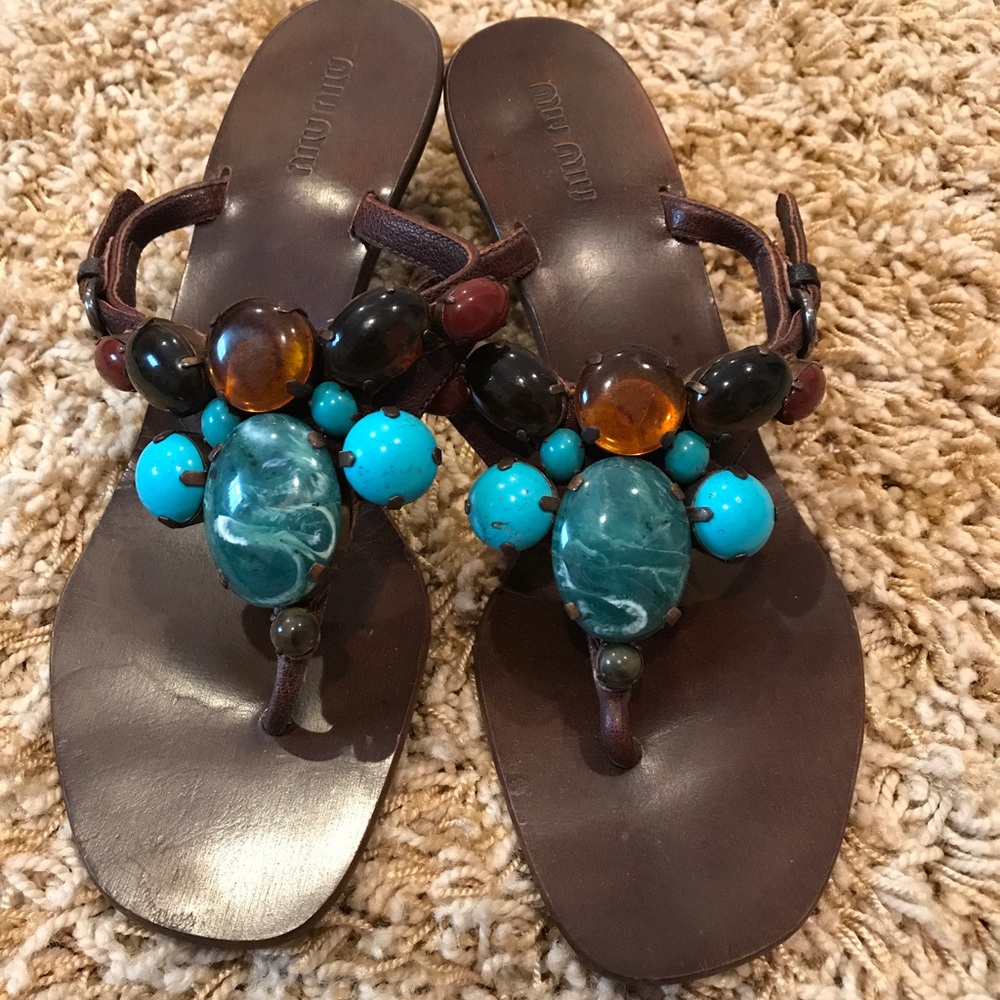 Brown jeweled Miu Miu Sandals