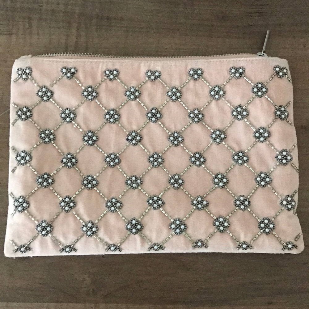 Free people soft pink beaded clutch