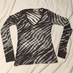 Semi sheer long sleeve zebra tee