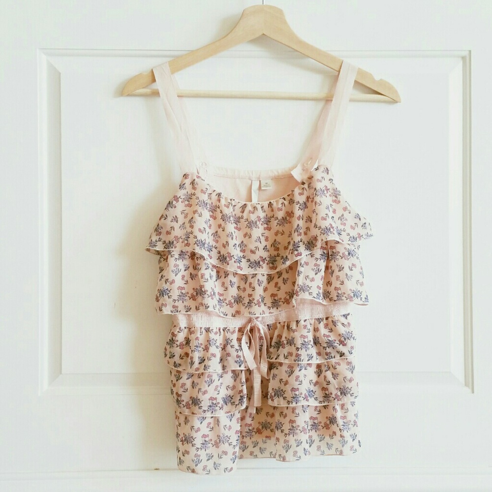 Pale Pink Ruffle Top with cherry print