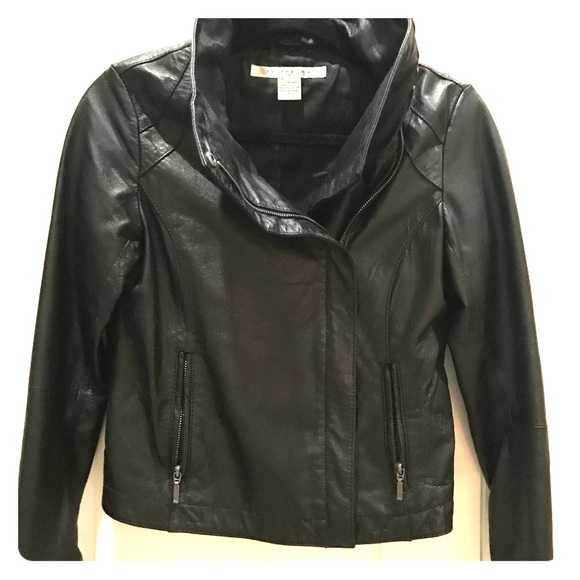 Asymmetrical Zip Black Leather Jacket - Picture 2 of 6
