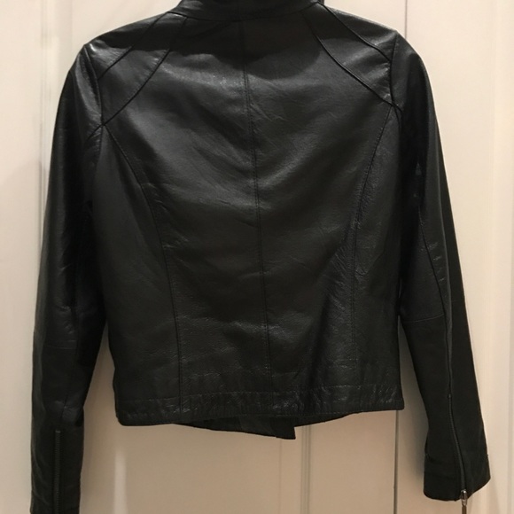 Asymmetrical Zip Black Leather Jacket - Picture 6 of 6