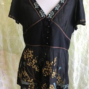 Anthropologie cotton silk embroidered Blouse 14