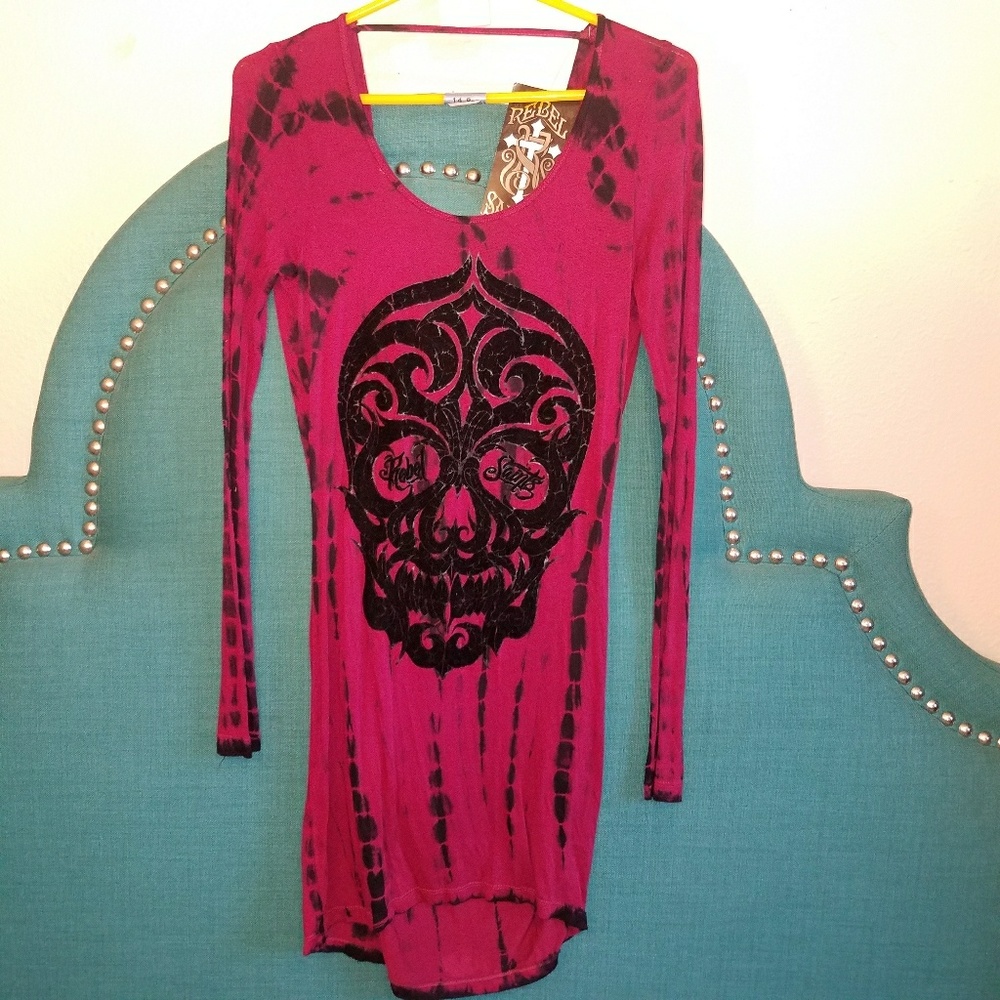 NWT Rebel Saints Tie-Dye Skull Dress Sz S