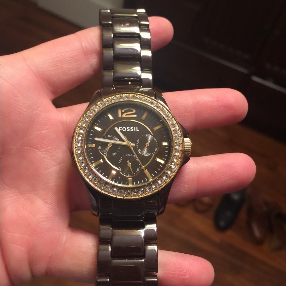 Ladies Brown Ceramic Fossil Watch