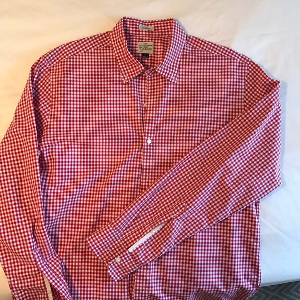 J. Crew Classic red & white button down. Men's L