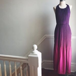 Sheer Pleated Pink and Purple Ombre Maxi Dress