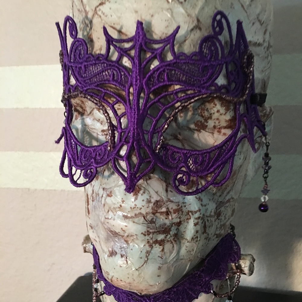 Purple bat mask with a Gothic choker