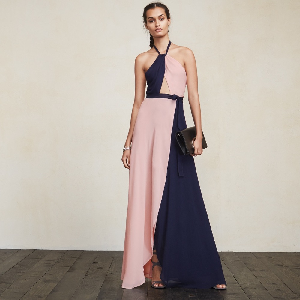 Color Block Maxi Halter Dress