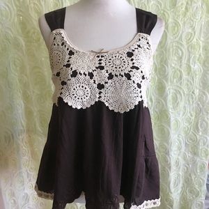 Anthropologie crochet boho tank brown cream medium