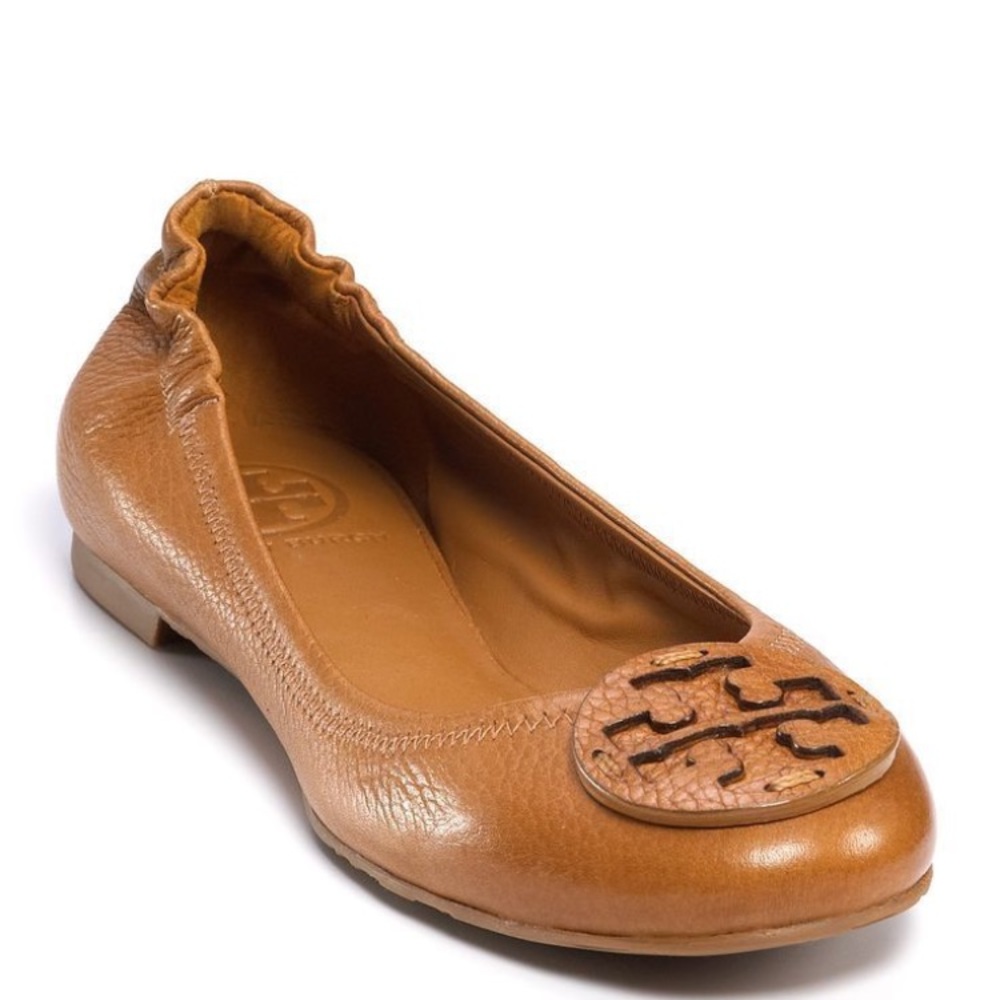 Tory Burch Reva brown leather ballet flats