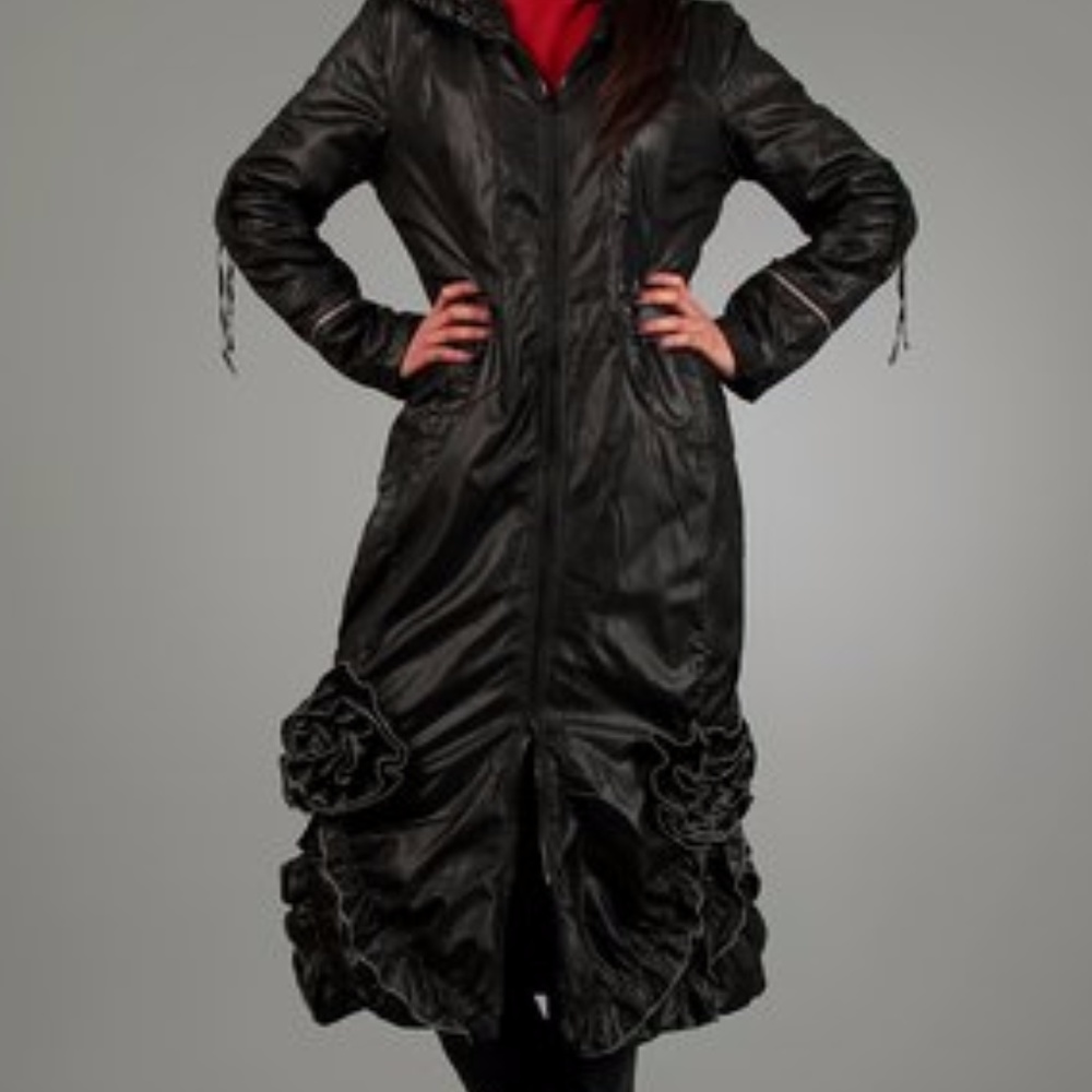 Black Floral Ruffle Long Coat