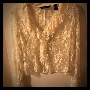 White long sleeve lace trendy top