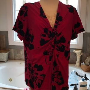 Black and red v-neck top