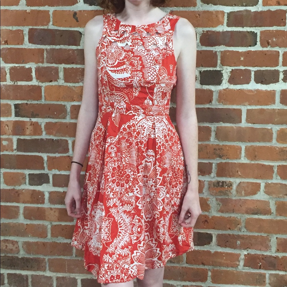 Red and white cutout dress