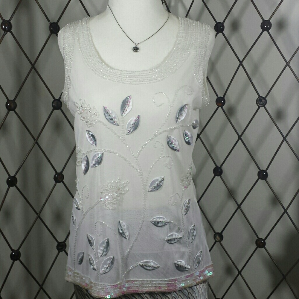 Charming Charlie White Embroidered /Sequined Top