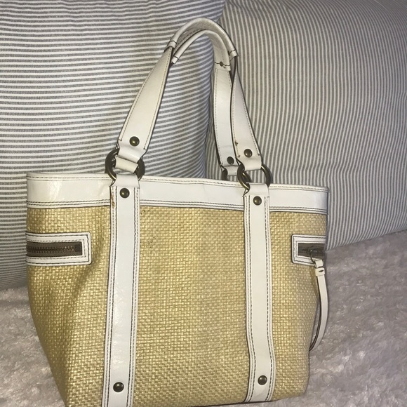 Coach White straw tote. Slightly used. - Picture 4 of 5