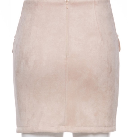 Light Blush Beige Suede Lace Up Skirt - Picture 3 of 5