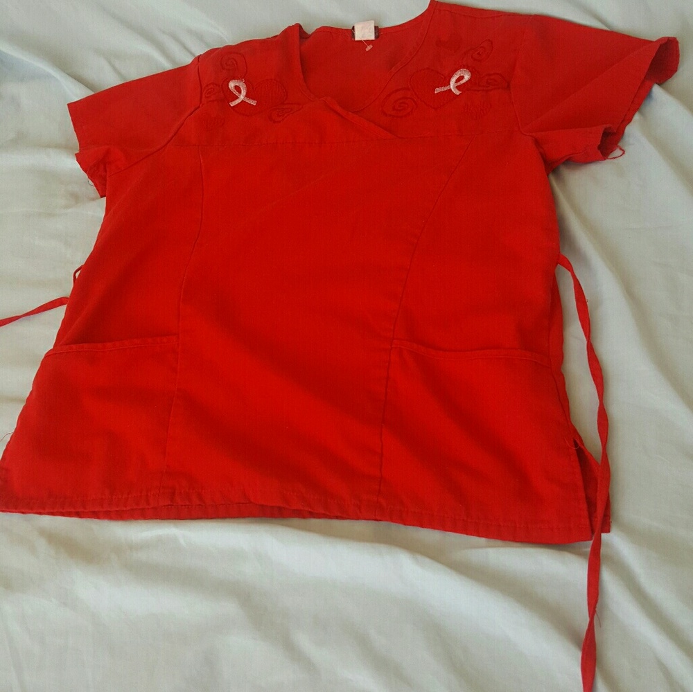 Red scrub shirt