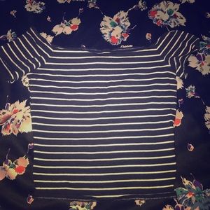 navy blue striped off the shoulder crop top