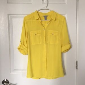 H&M bright yellow button up blouse