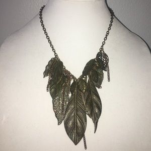 Bronzed Leaf Cutout Statement Necklace