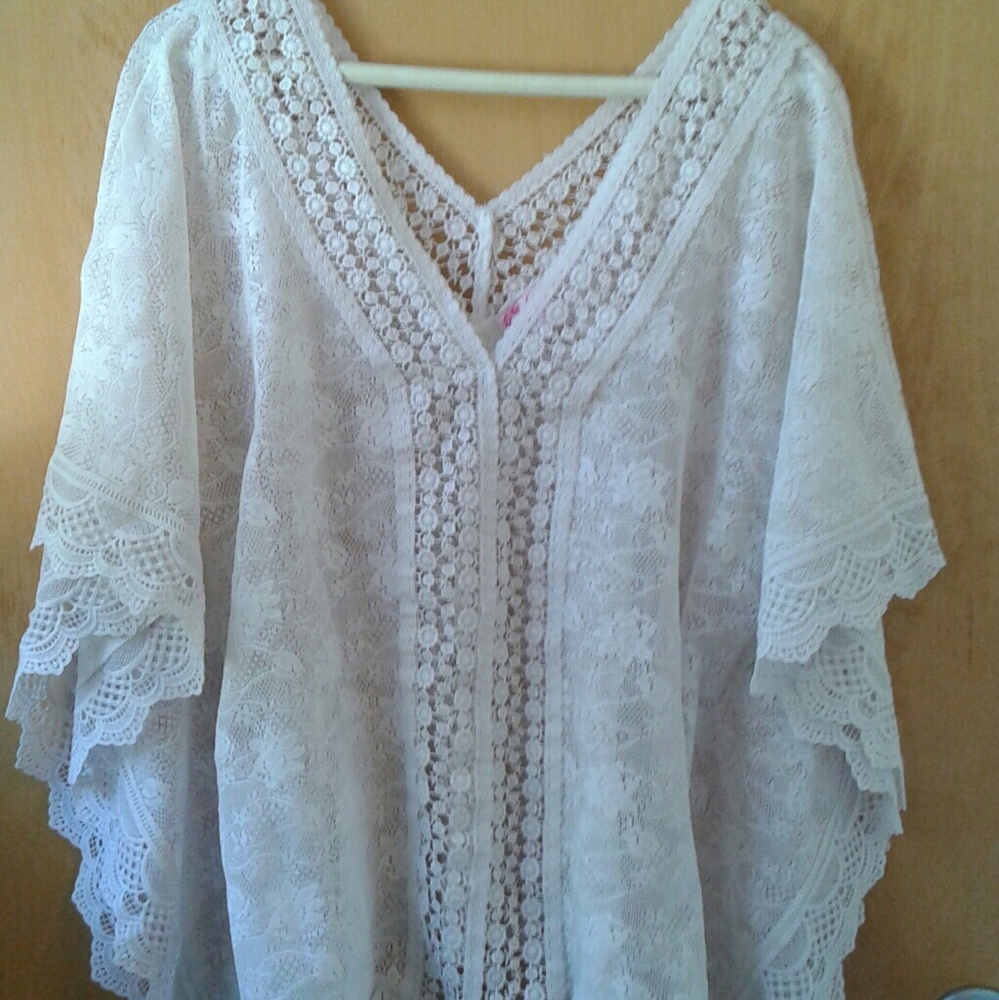 Free People White Lace Kimono Blouse