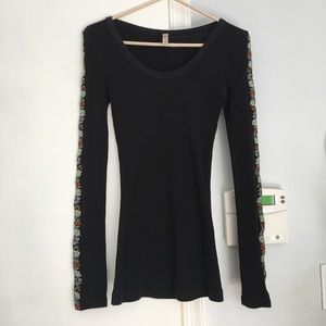 Free people black shirt Flowers down arms Medium