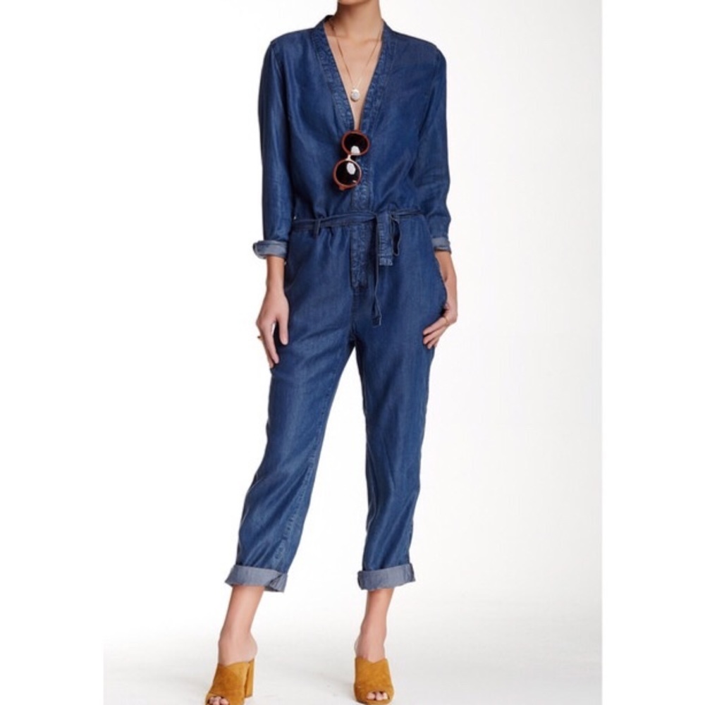 Free People Lou Blue Long Sleeve Jumpsuit