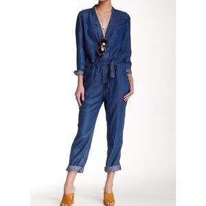 Free People Lou Blue Long Sleeve Jumpsuit