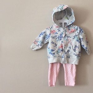 Carter's Gray Floral Zip up Set 3M