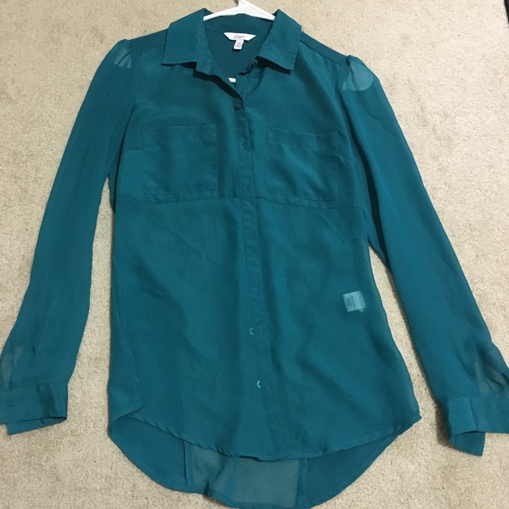 Teal Button Up Sheer Blouse💙